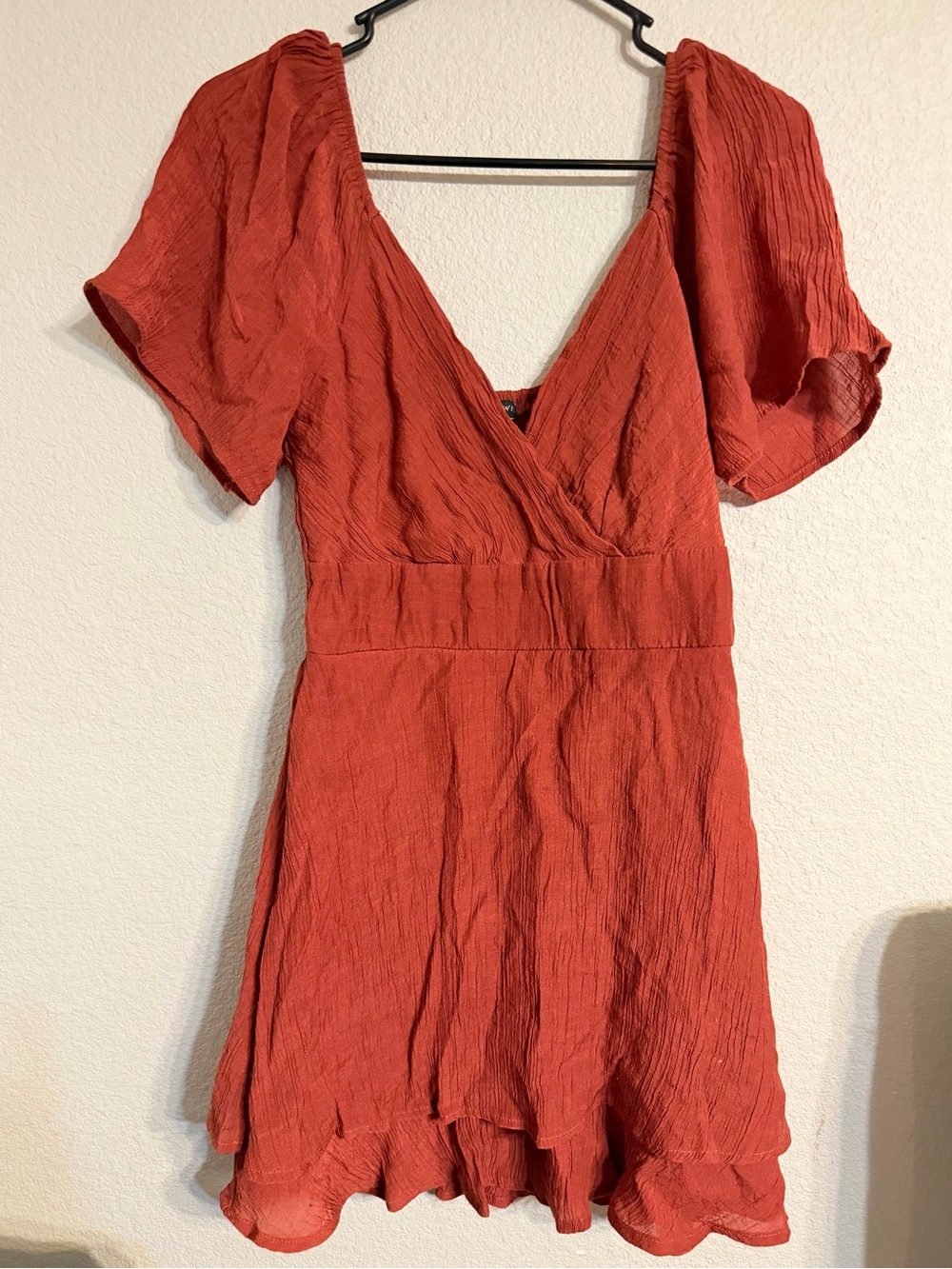 As U Wish Burnt Orange Wrap Mini Dress